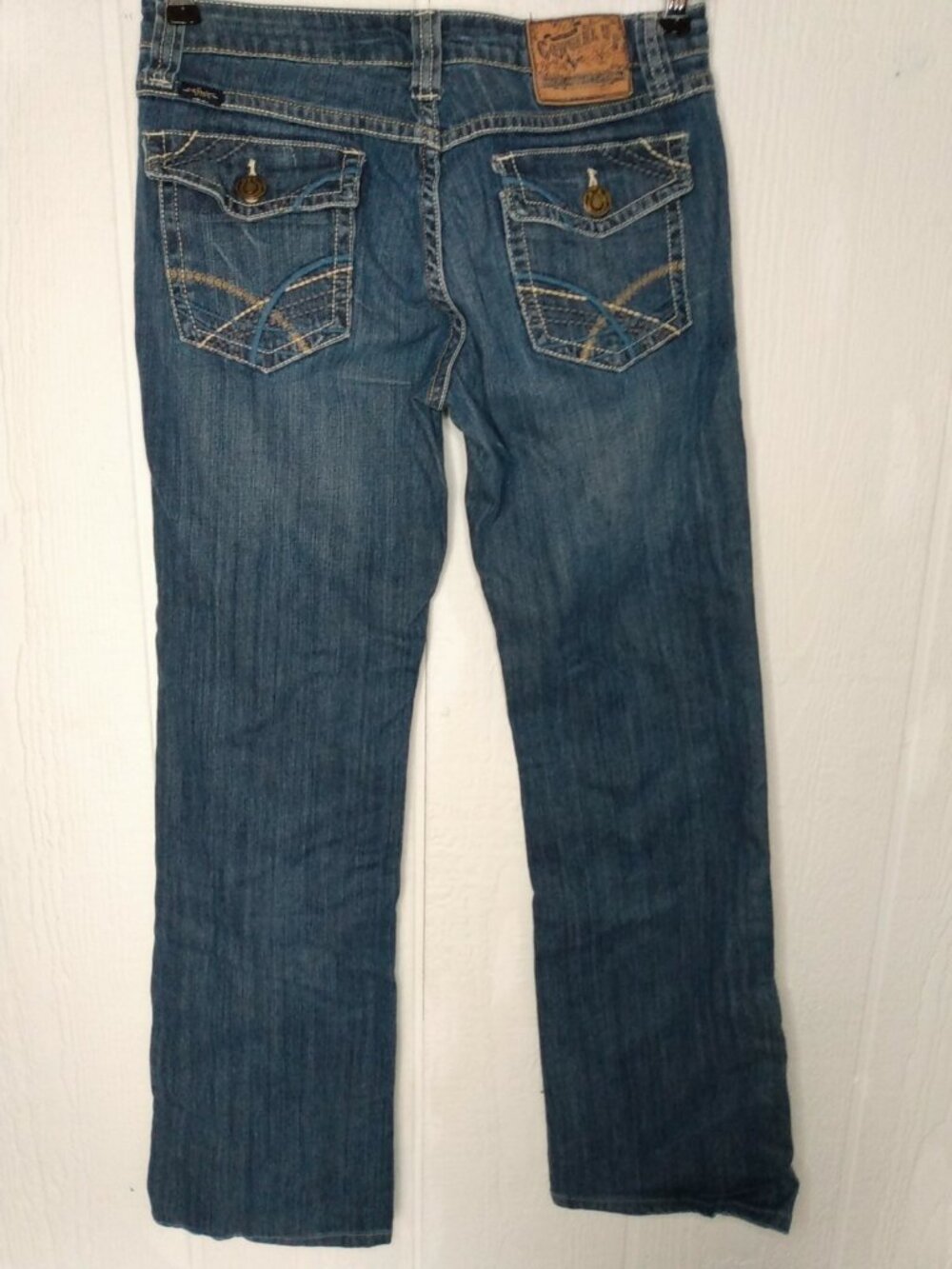 Cowgirl Up Jeans Play in the Dirt Womens 4 Medium Blue Denim Wash Flap Pocket